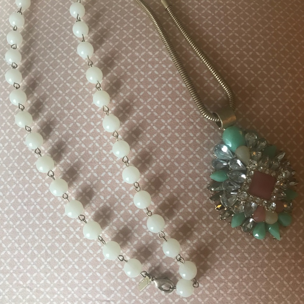 Long Necklace with Light Pink and Turquoise Stones
